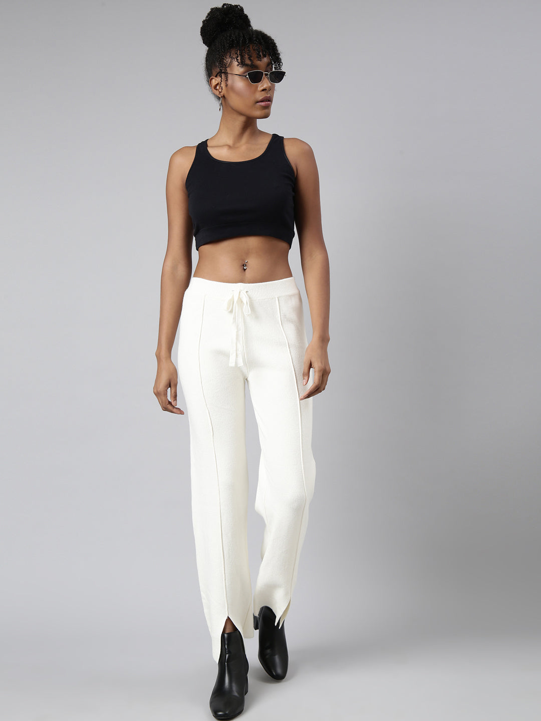 Women's Cream Comfort Straight Fit Parallel Trousers