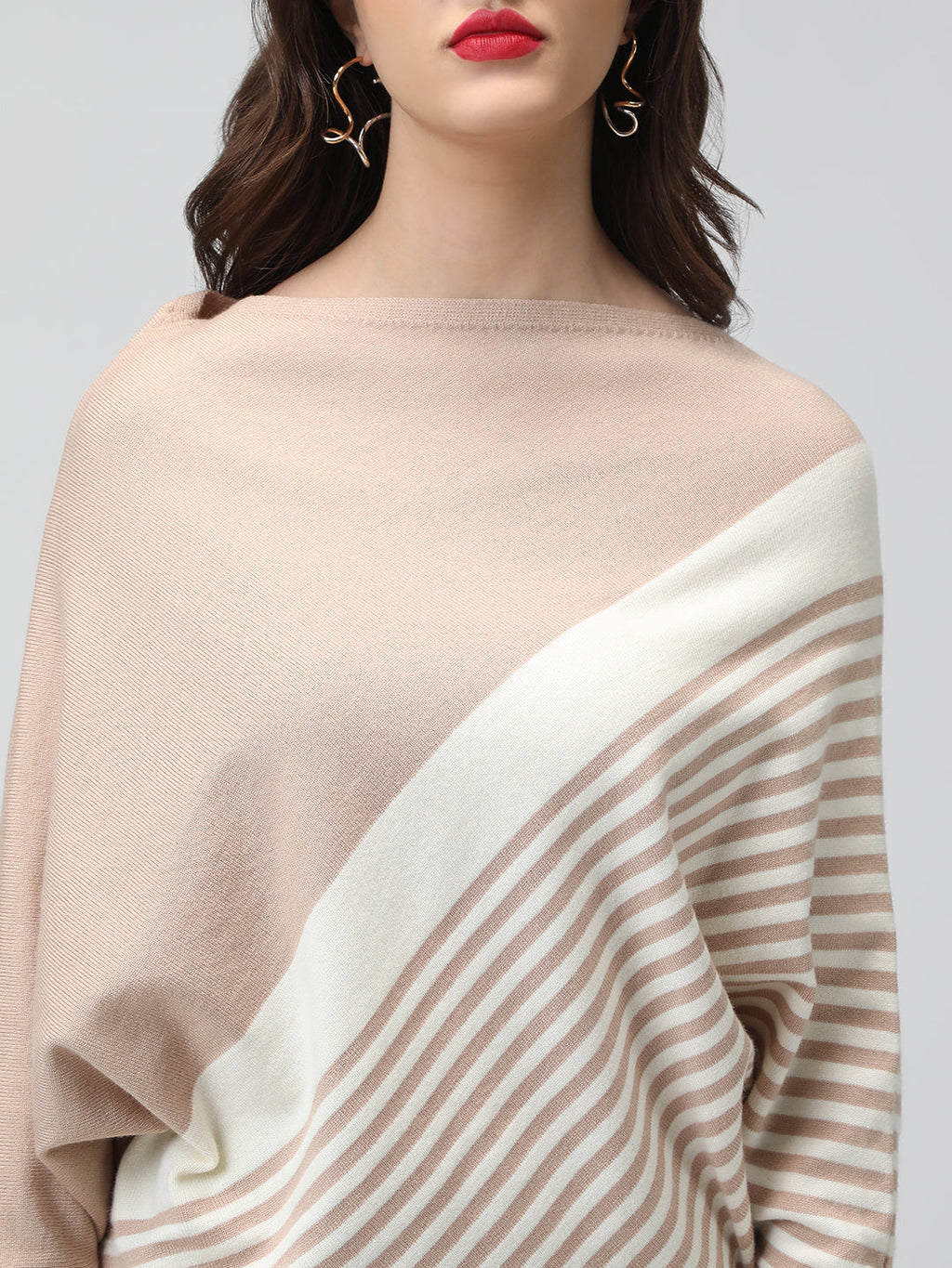 Women's Striped Colour blocked Beige & White Top