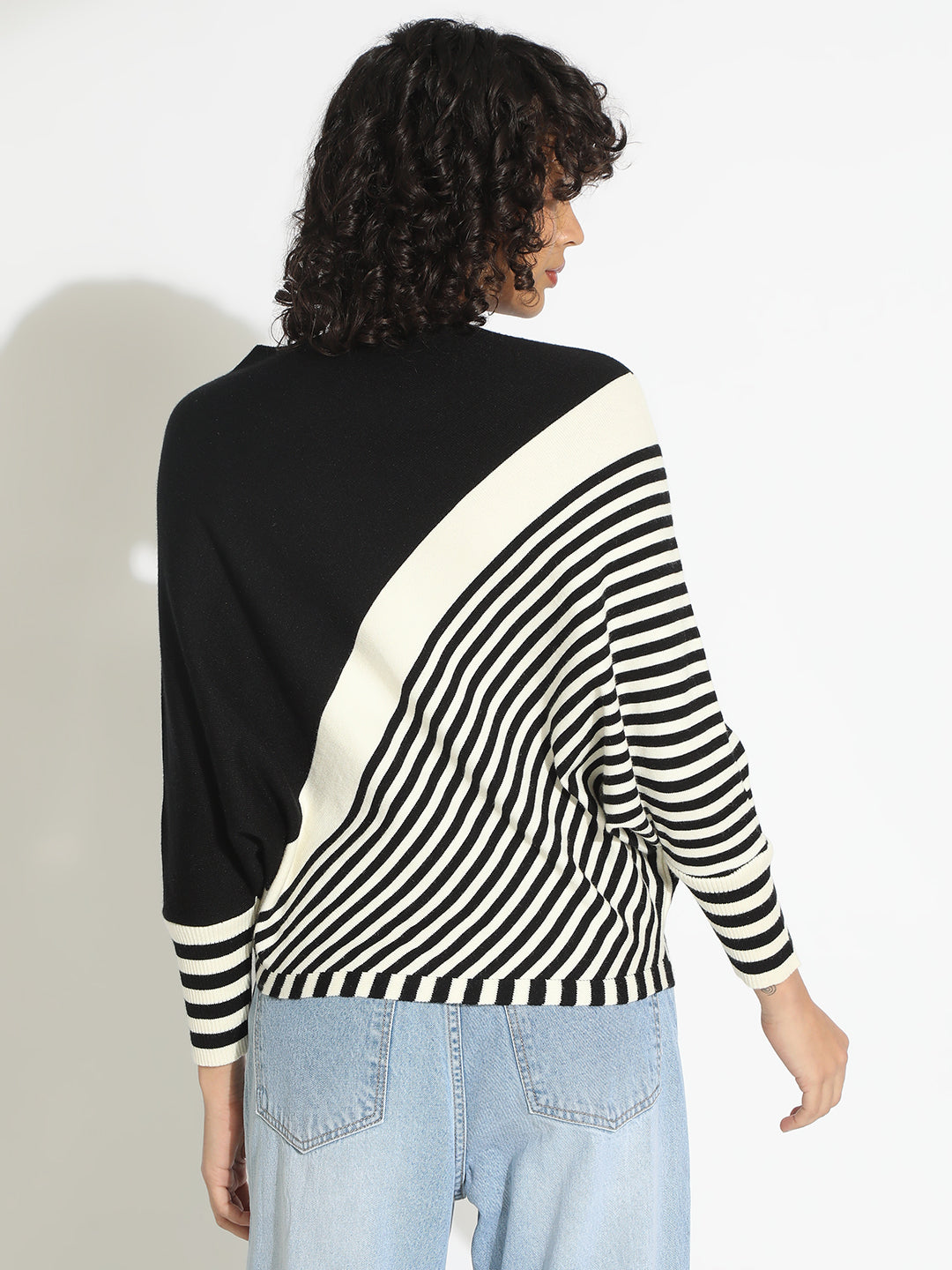 Women's Striped Colour blocked Black & White Top