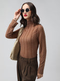 Women's Textured Brown High Neck Top