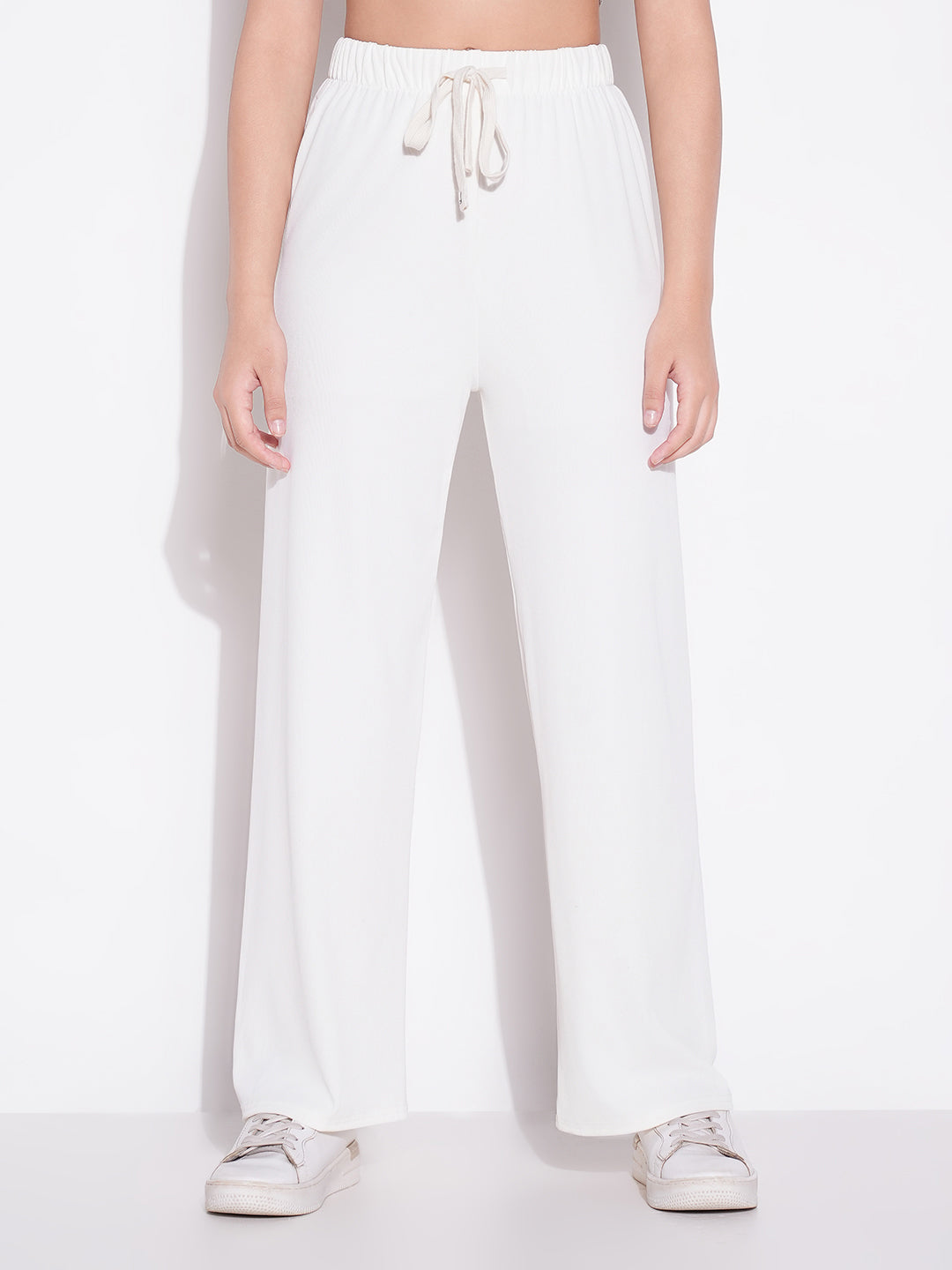 Women's Off White Comfort Regular Fit Mid-Rise Parallel Trousers