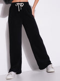 Women's Black Mid-Rise Comfort Parallel Trousers