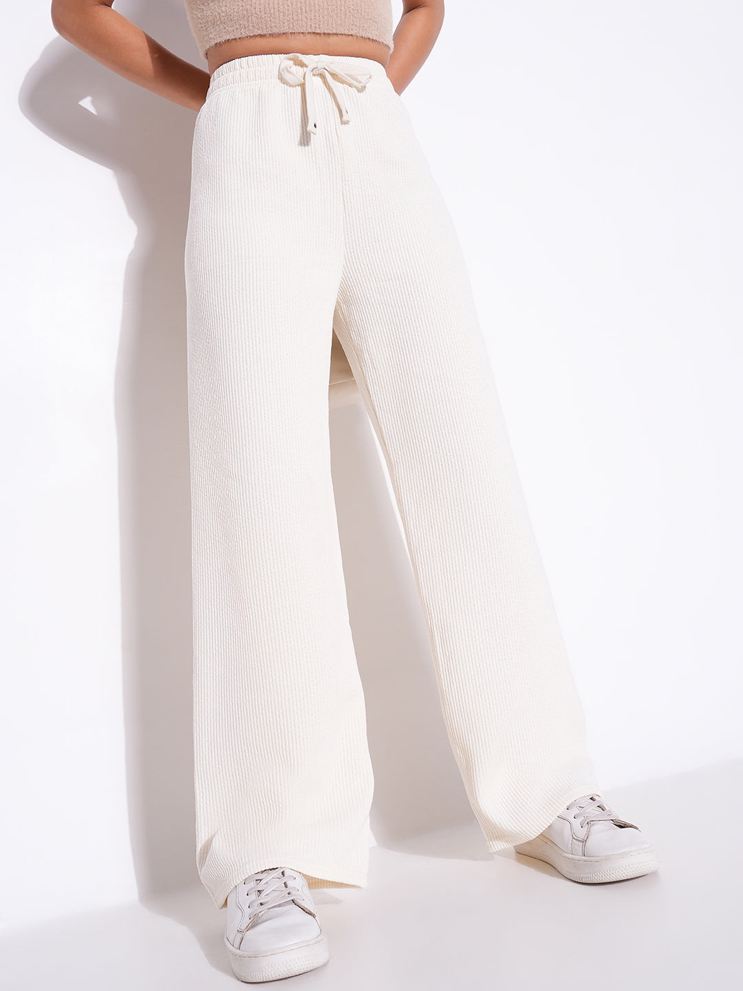 Women's Off White Comfort Mid-Rise Parallel Trousers