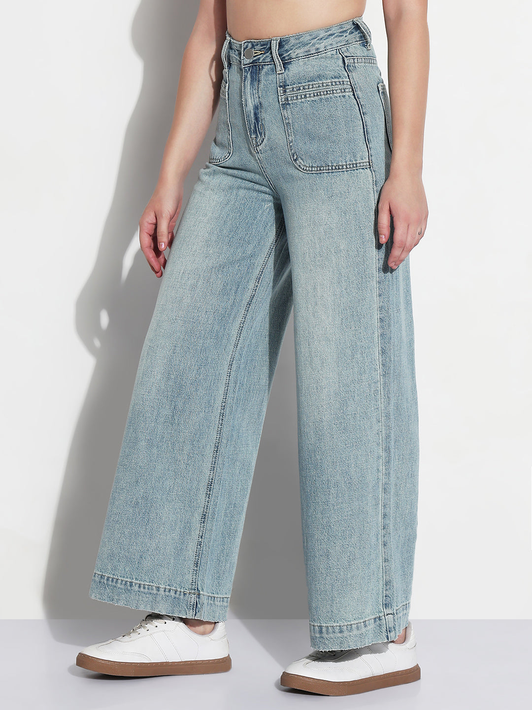Women's Blue High Rise Wide Leg Jeans