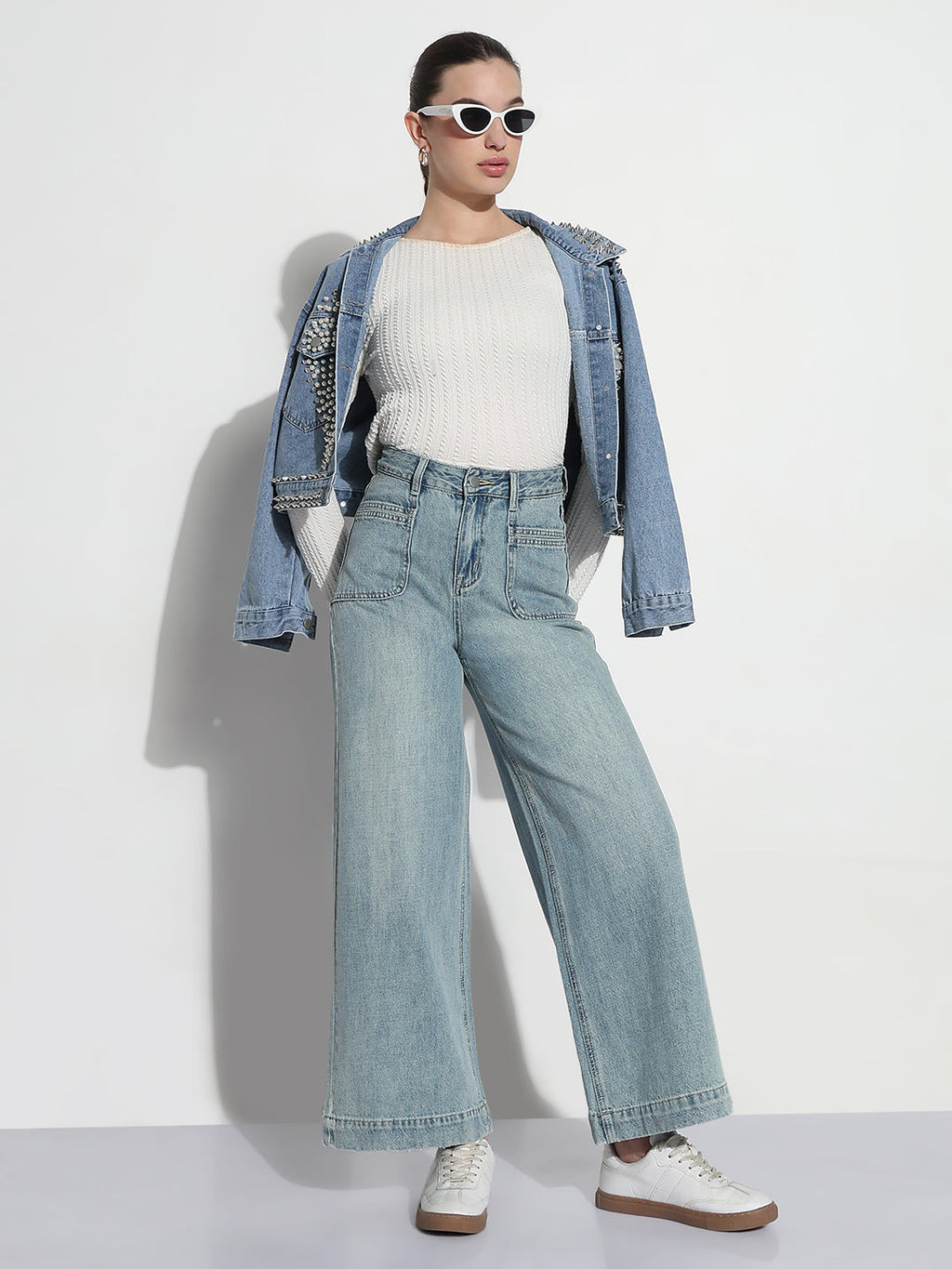 Women's Blue High Rise Wide Leg Jeans