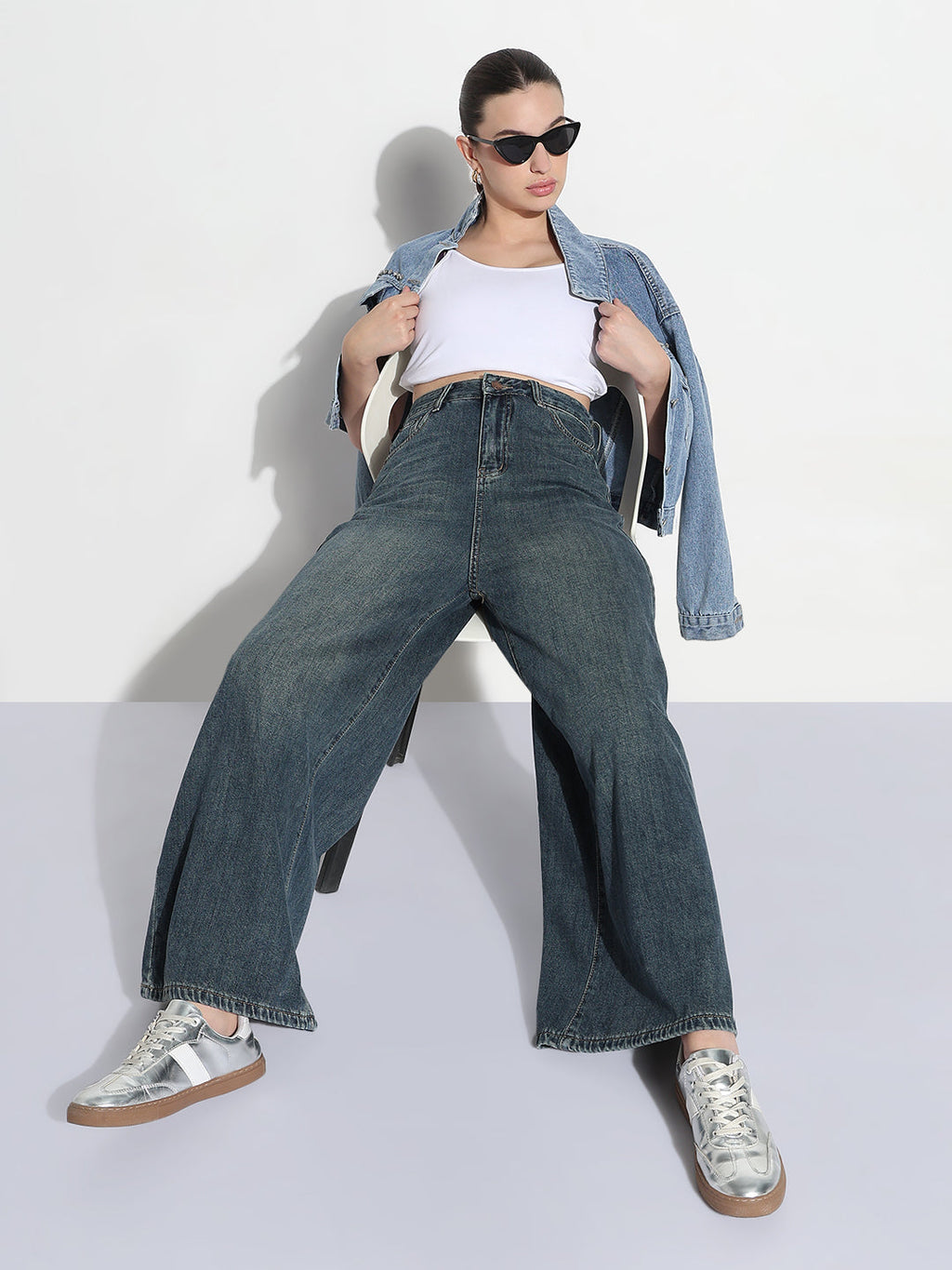 Women's Blue High Rise Wide Leg Jeans