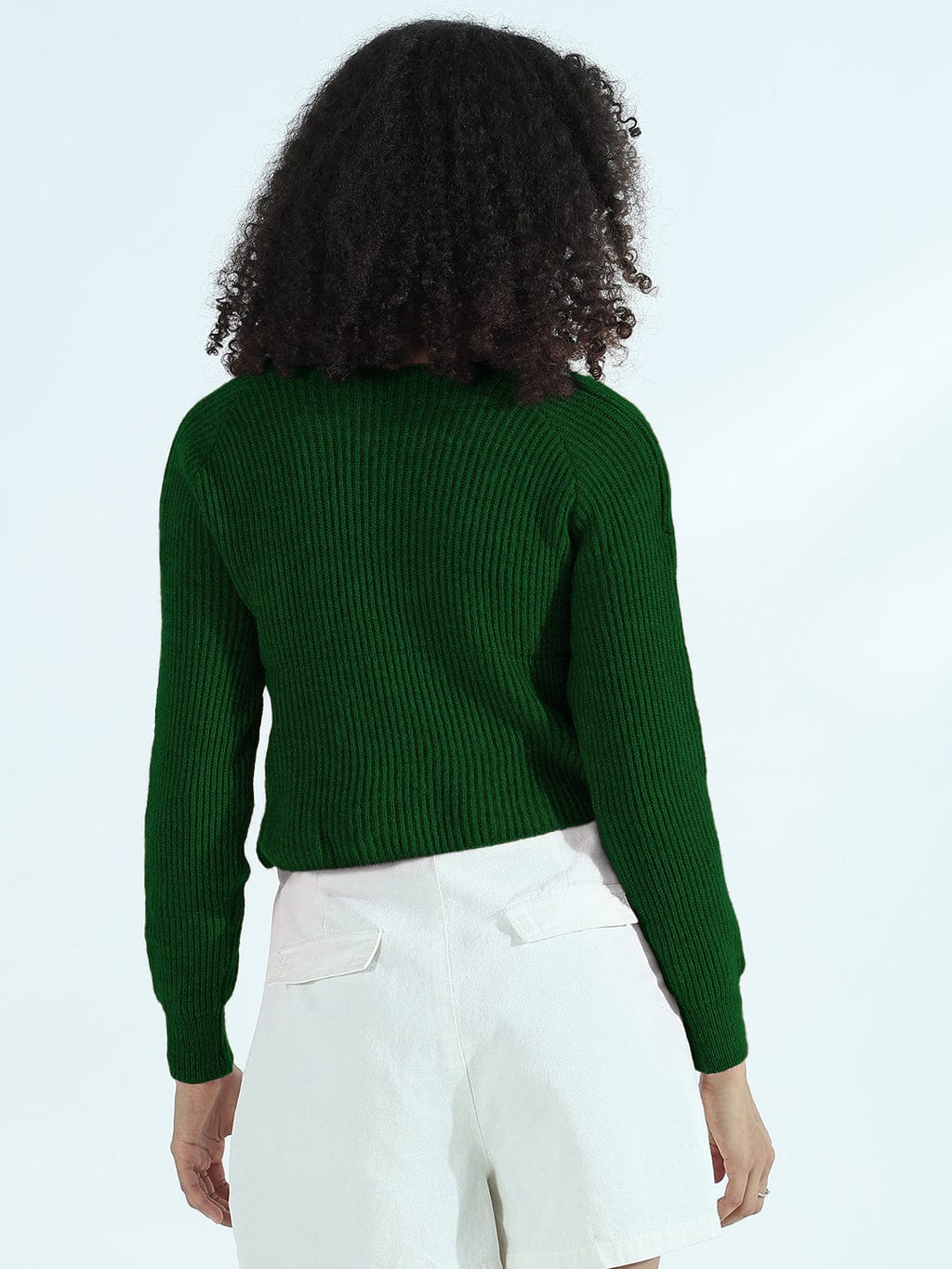 Women's Ribbed Green Asymmetric Wrap Style Short Top