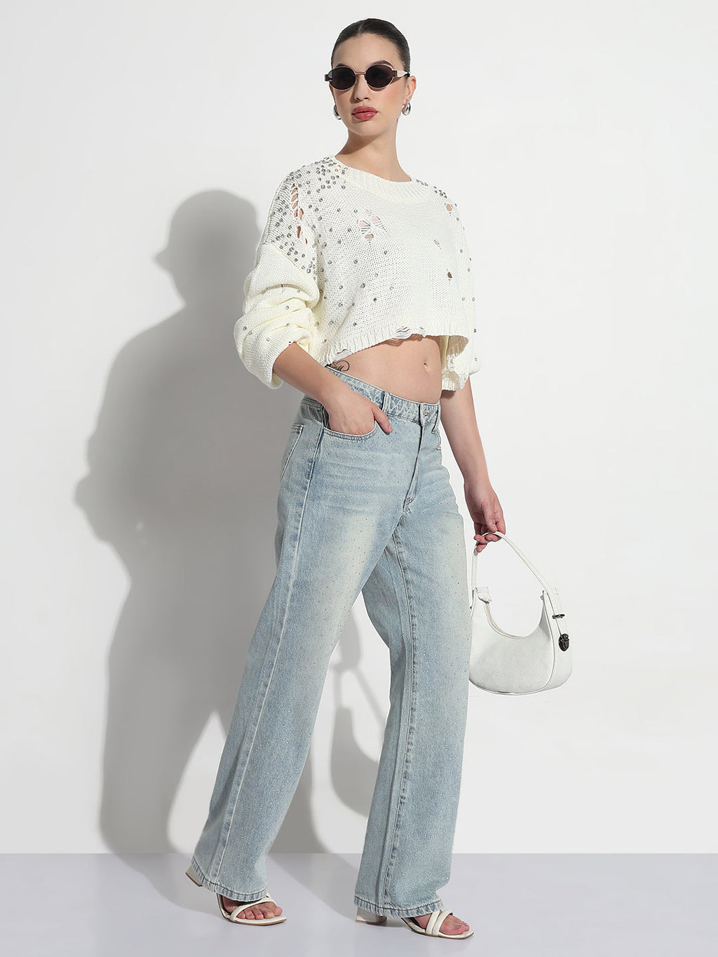 Women's Blue Embellished Straight Fit Jeans