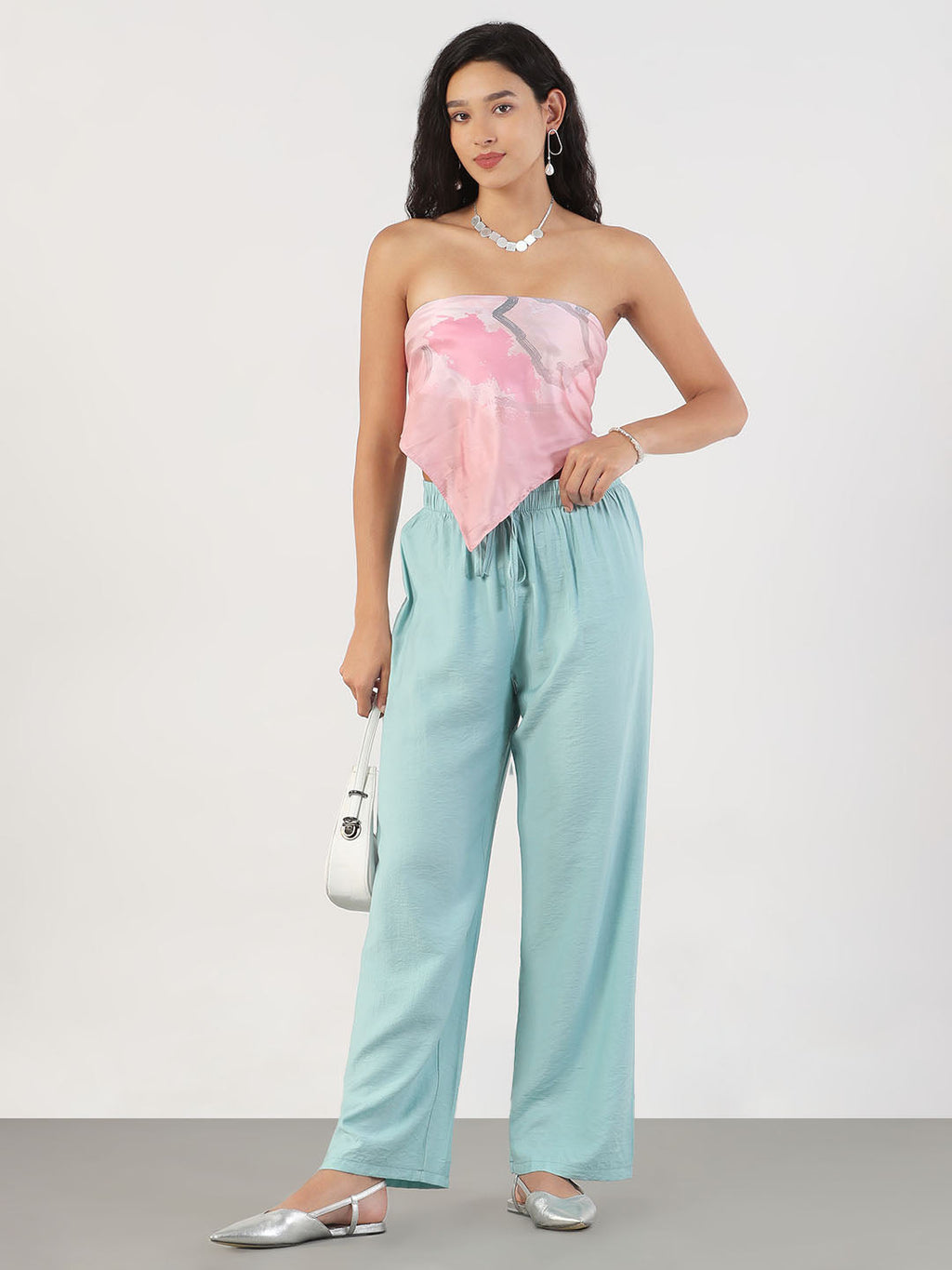 Women's Blue Loose Fit Solid Parallel Trousers