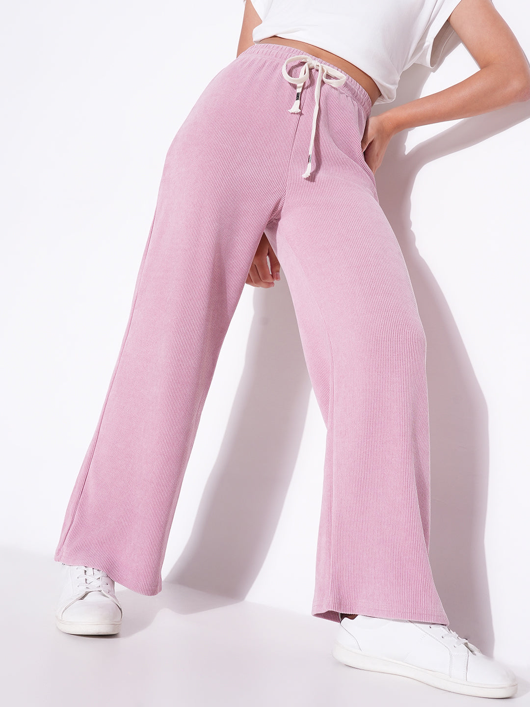 Women's Pink Comfort Mid-Rise Parallel Trousers
