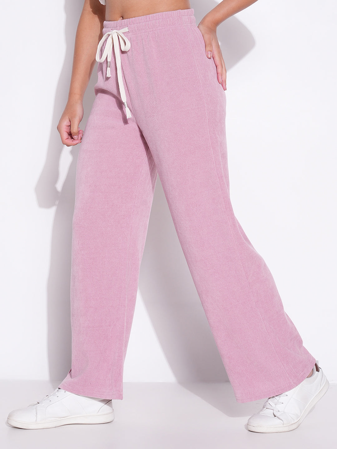 Women's Pink Comfort Mid-Rise Parallel Trousers