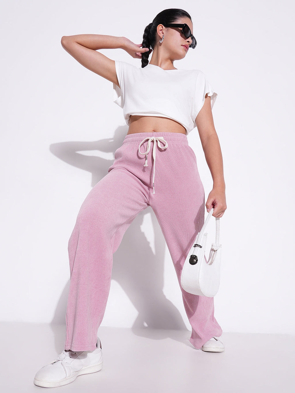 Women's Pink Comfort Mid-Rise Parallel Trousers