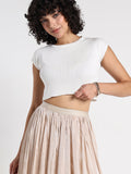 Women's White Ribbed Fitted Crop Top