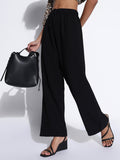 Women's Black Solid Loose Fit Parallel Trousers