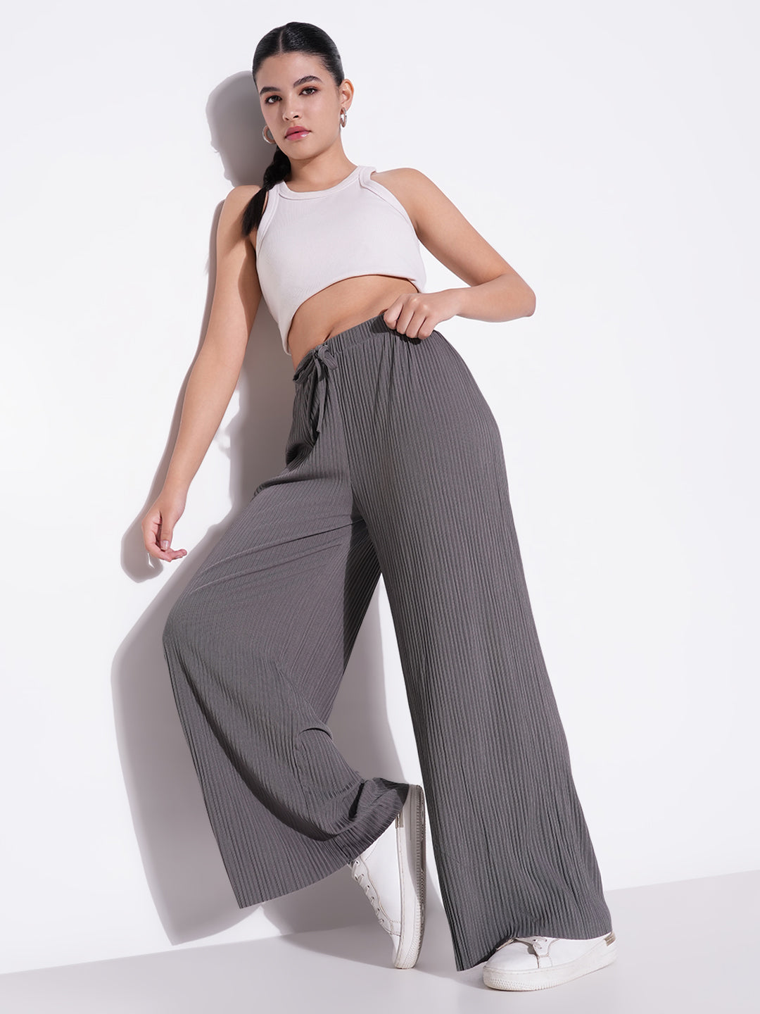 Women's Grey Regular Fit Regular Fit Comfort Trousers