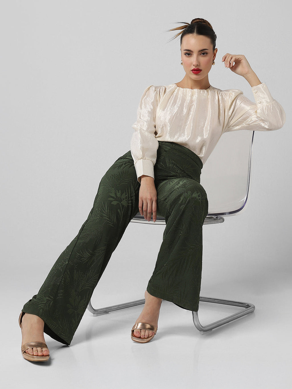 Women's Cream Cuffed Sleeve Top