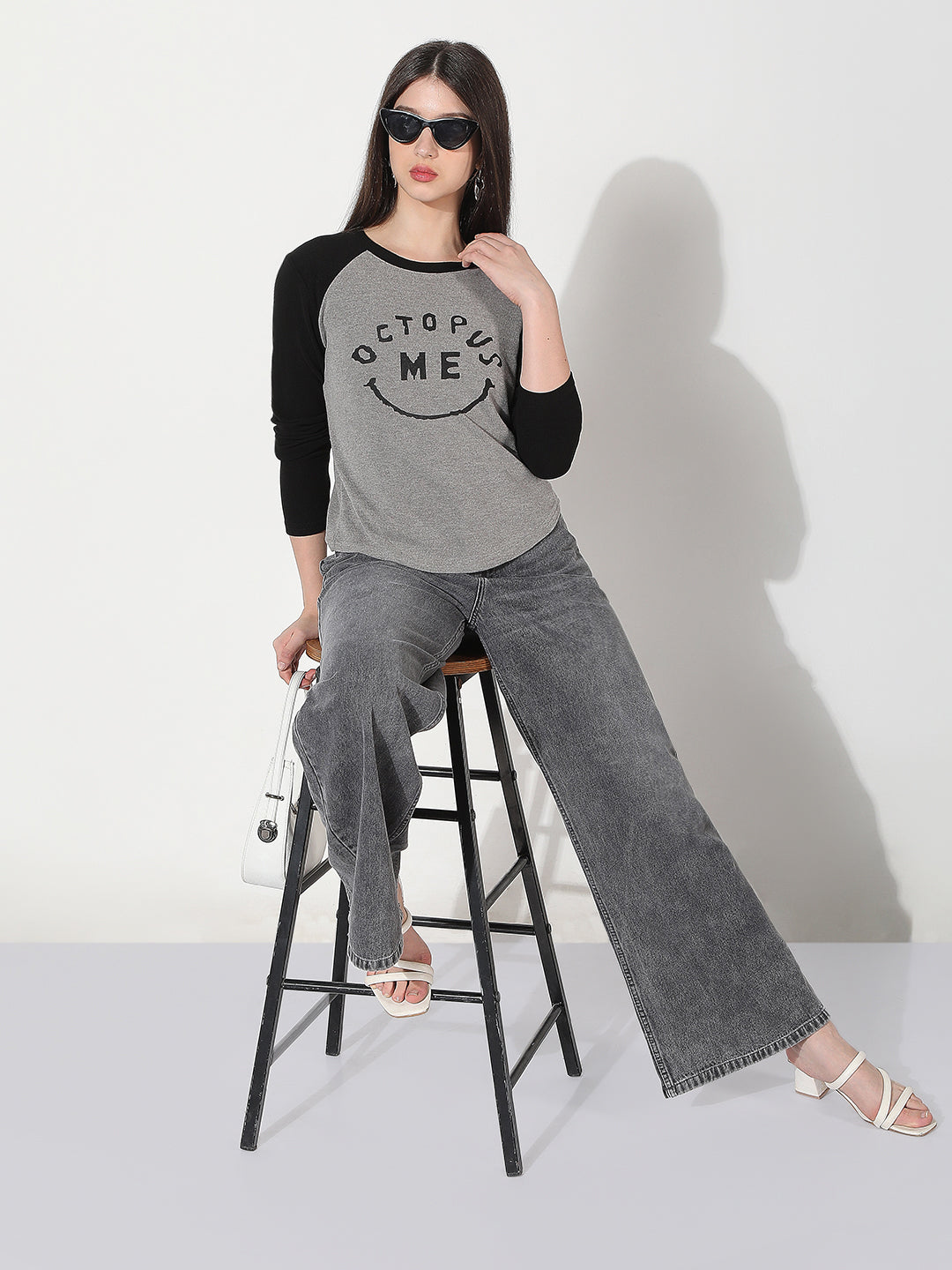 Women's Typography Grey Top