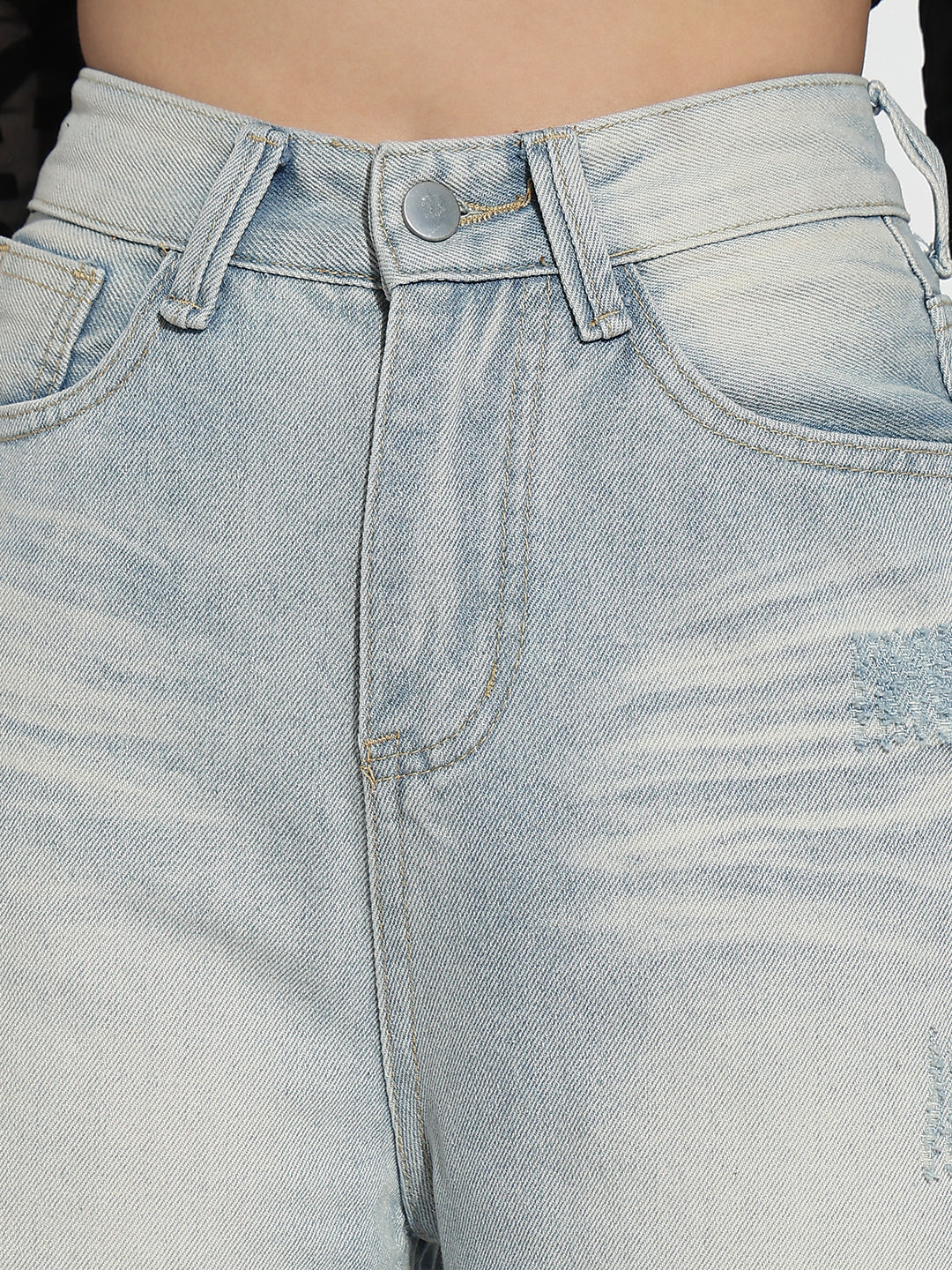 Women's Blue Distressed High Rise Wide Leg Jeans