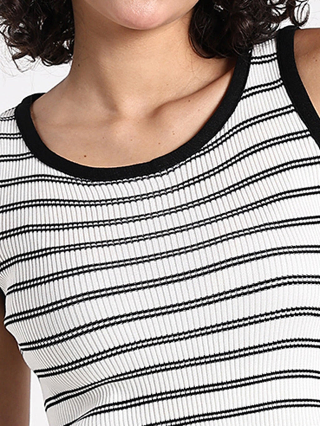 Women's Ribbed White  Striped Tank Top