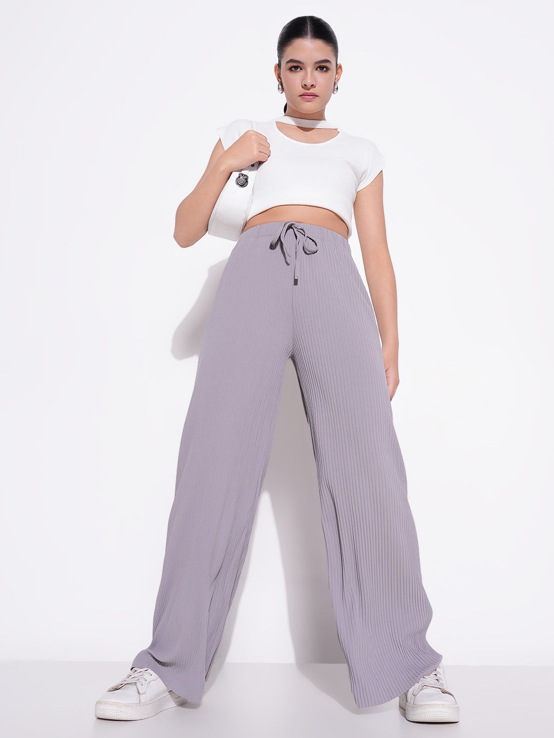 Women's Grey Regular Fit Comfort Trousers