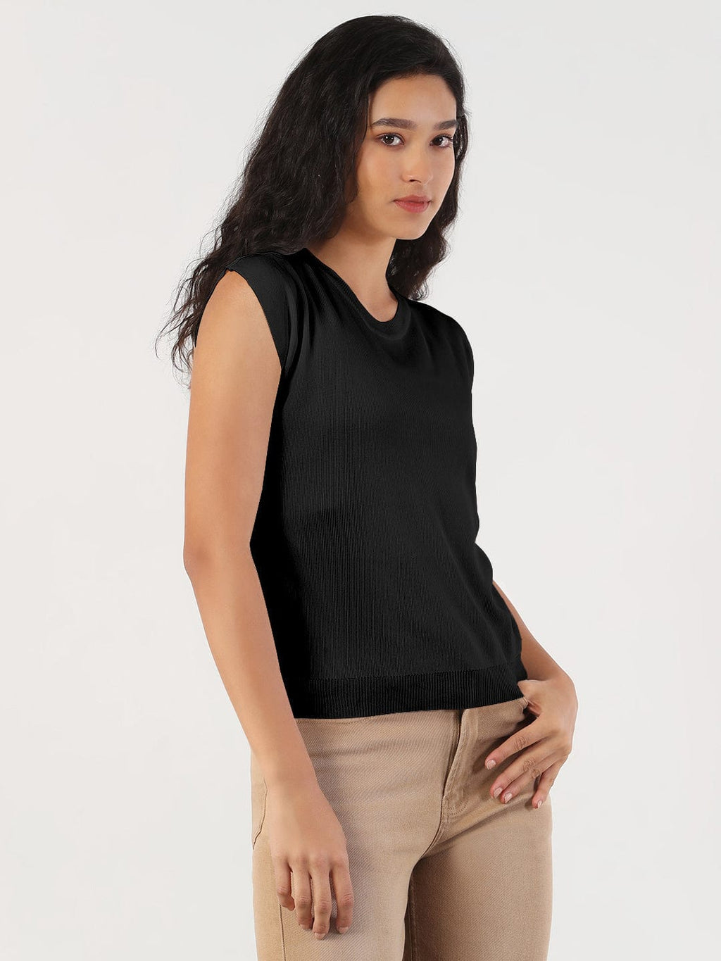 Women's Black Round Neck Top