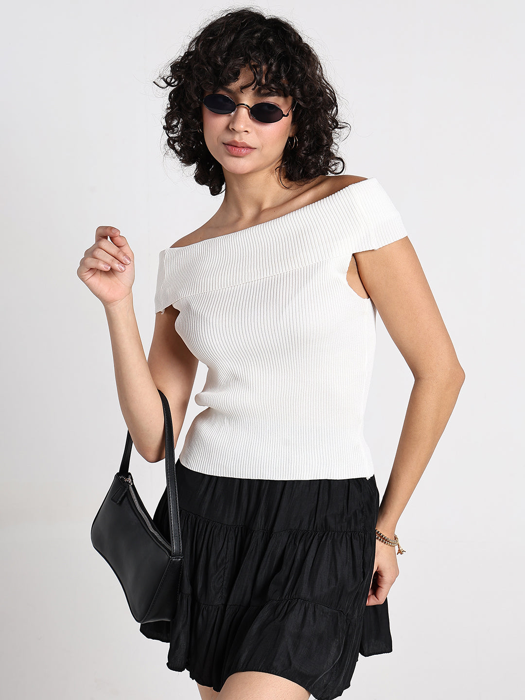 Women's Ribbed White Off-Shoulder Top