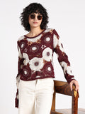 Women's Floral Maroon Crochet Top