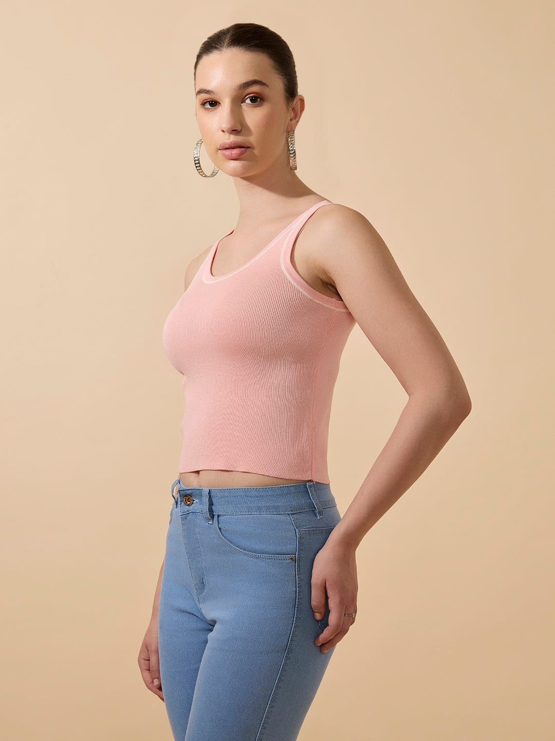Women's Ribbed Pink Scoop Neck Tank Top