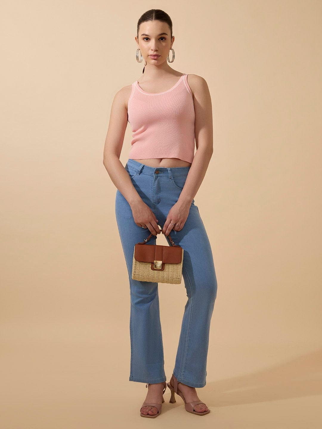 Women's Ribbed Pink Scoop Neck Tank Top