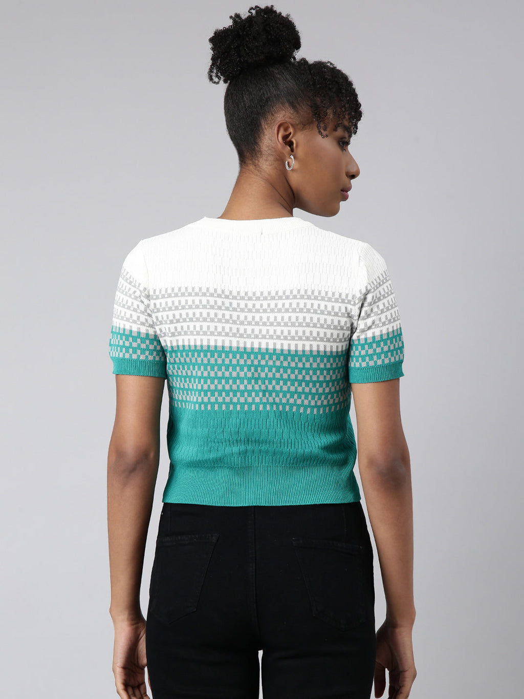 Women's Turquoise Blue Geometric Fitted Top