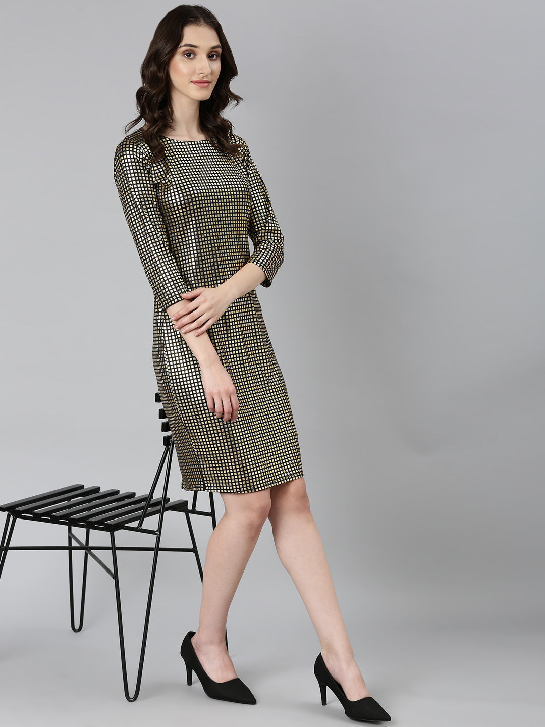 Women's Gold Embellished Sheath Dress