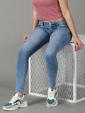 Women's Blue Skinny Fit High-Rise Light Fade Stretchable Jeans