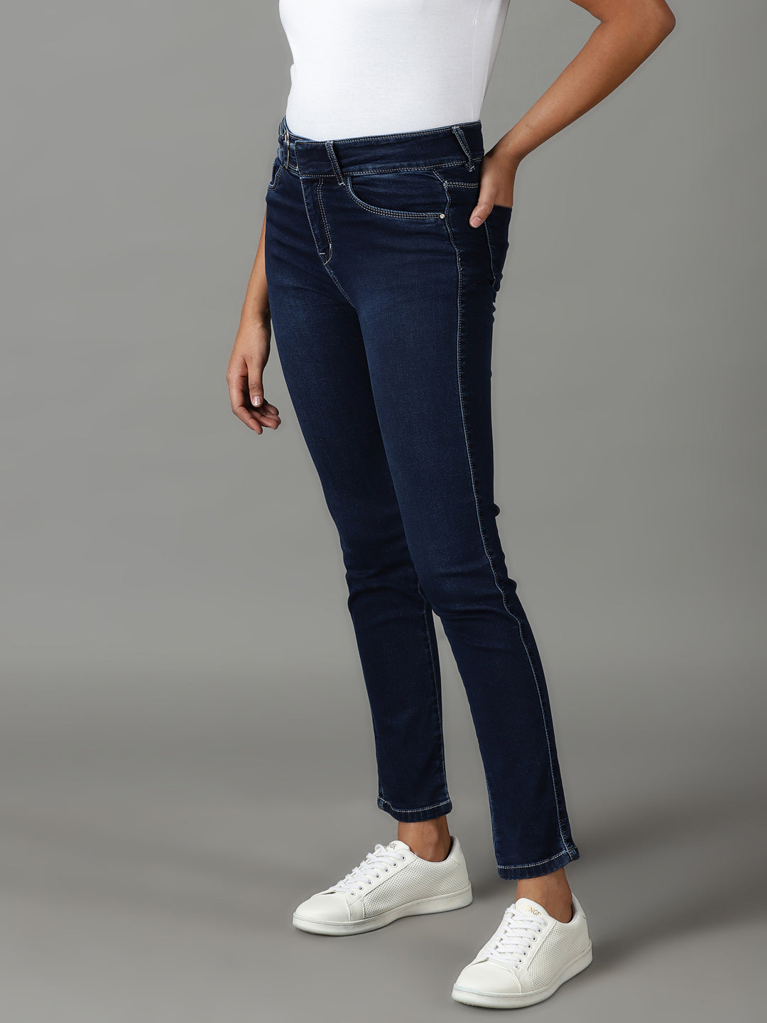 Women's Navy Blue Super Skinny Fit High-Rise Stretchable Jeans