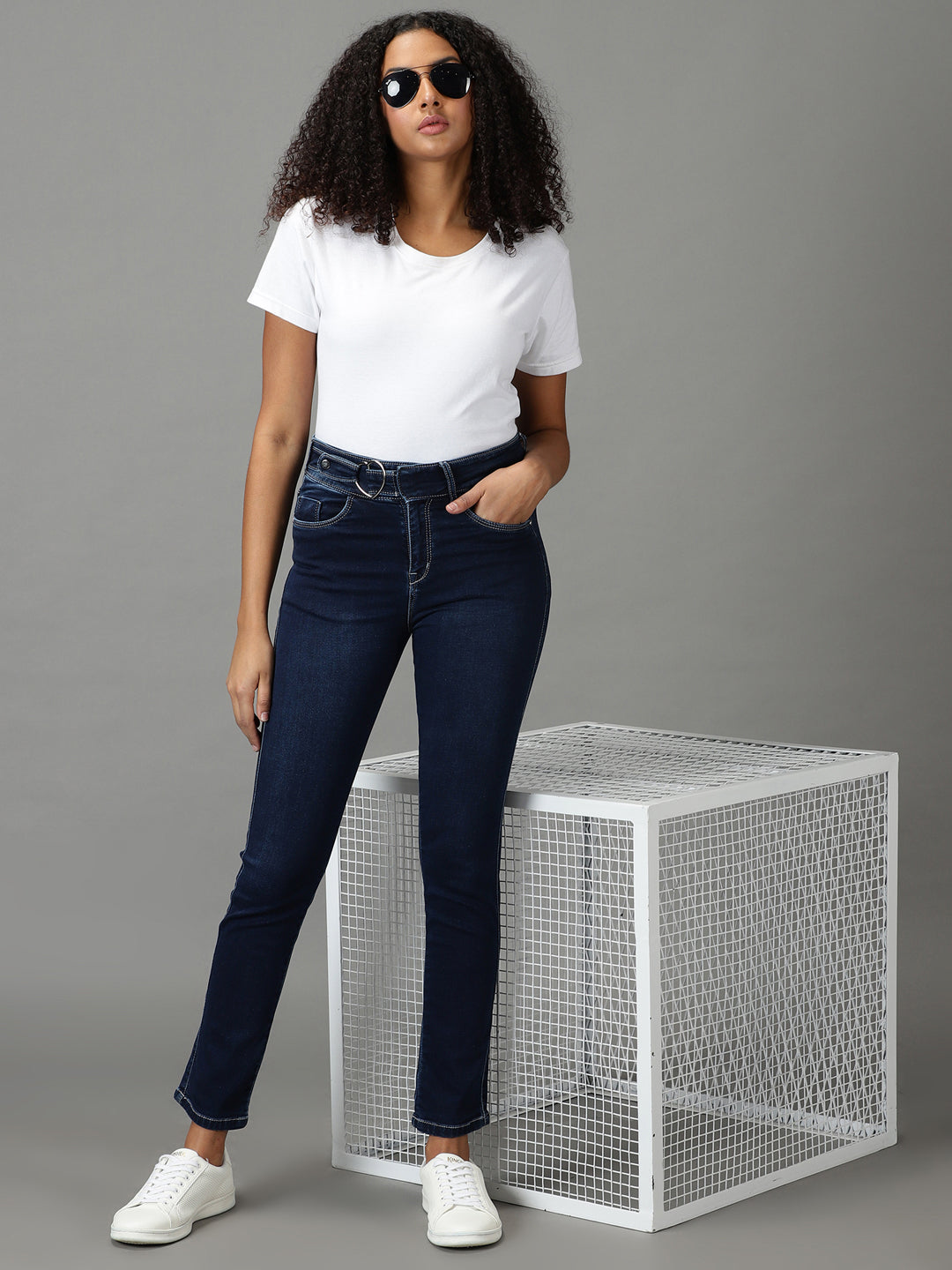 Women's Navy Blue Super Skinny Fit High-Rise Stretchable Jeans