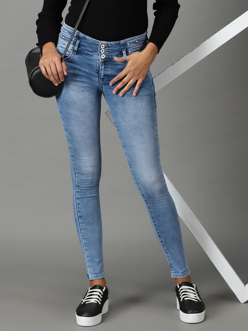 Women's Blue Skinny Fit Heavy Fade Stretchable Jeans