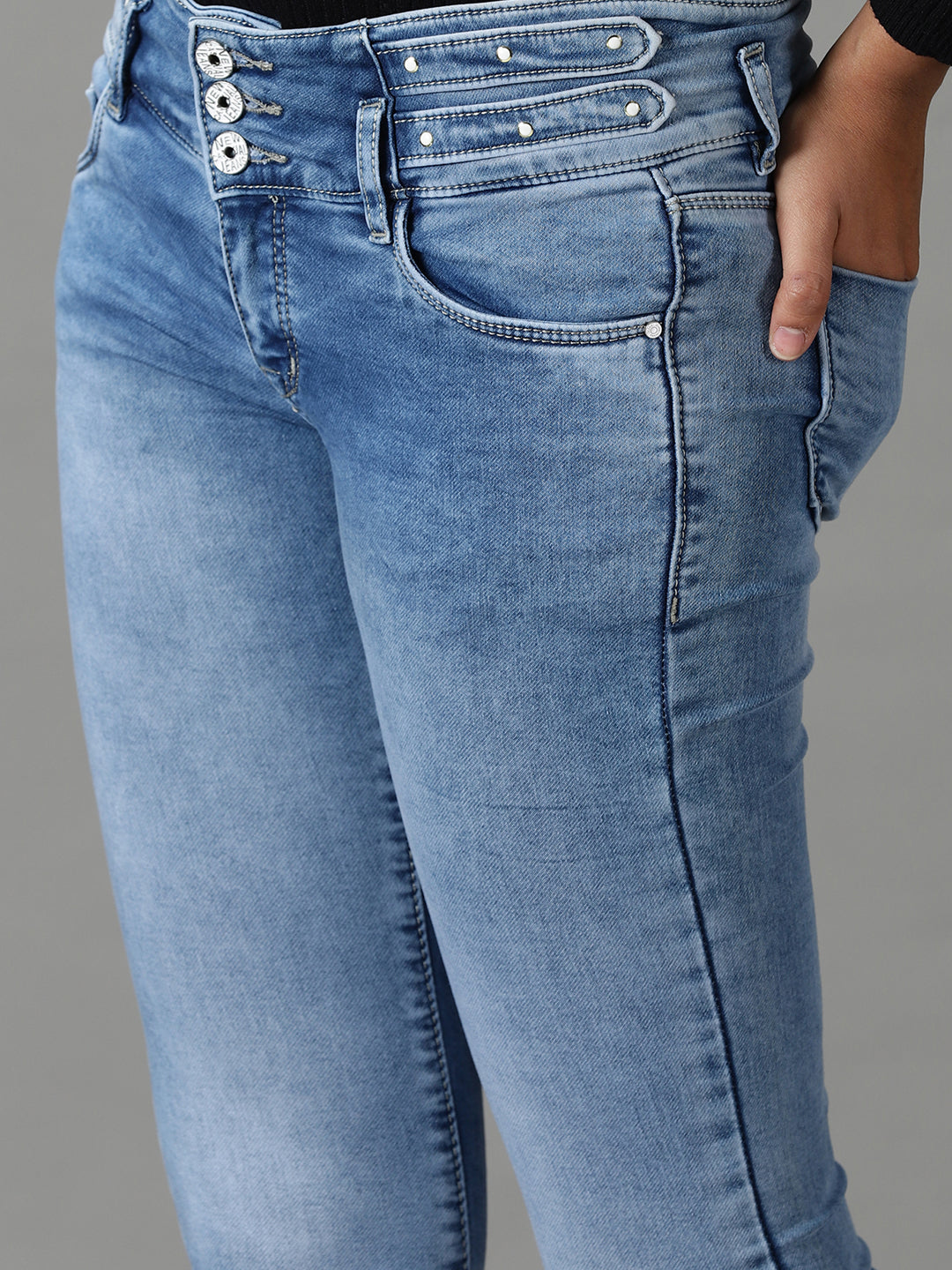 Women's Blue Skinny Fit Heavy Fade Stretchable Jeans