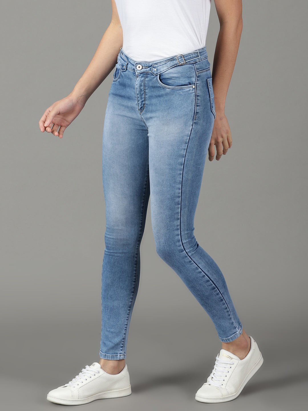 Women's Blue Skinny Fit High-Rise Heavy Fade Stretchable Cotton Jeans