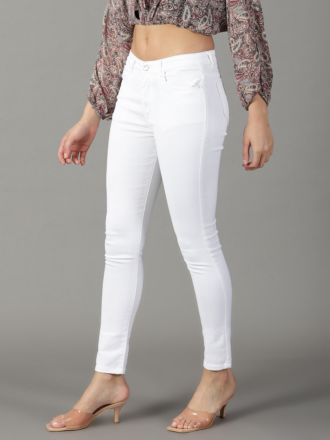 Women's White High-Rise Stretchable Jeans