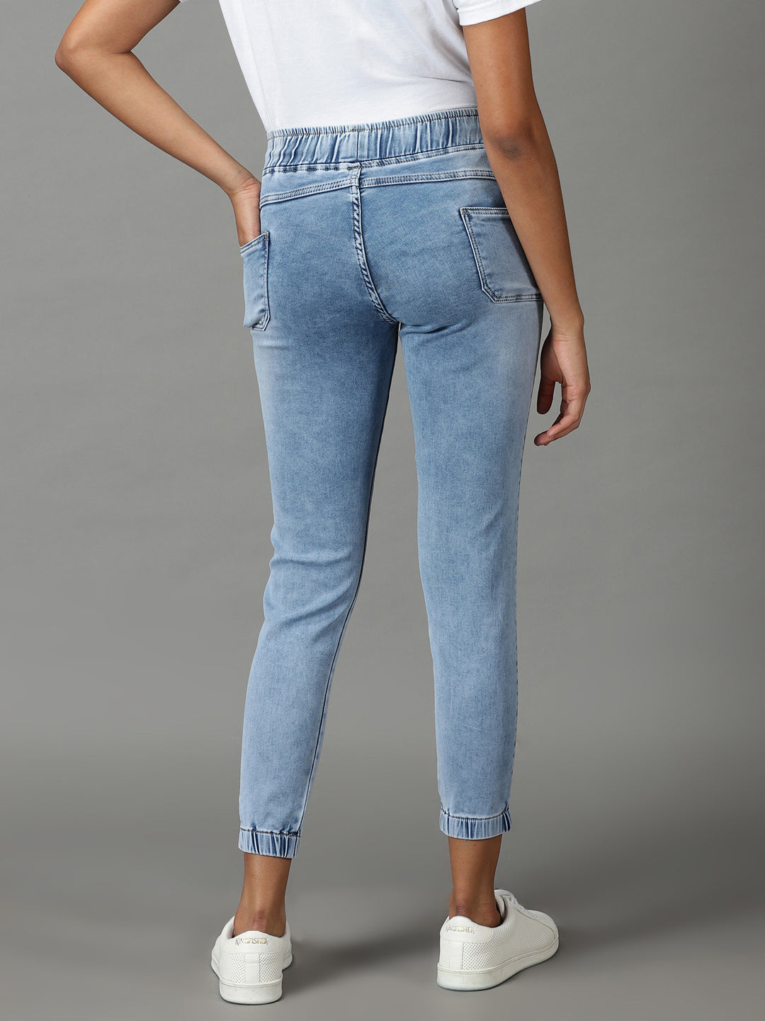 Women's Blue Jogger High-Rise Light Fade Stretchable Jeans
