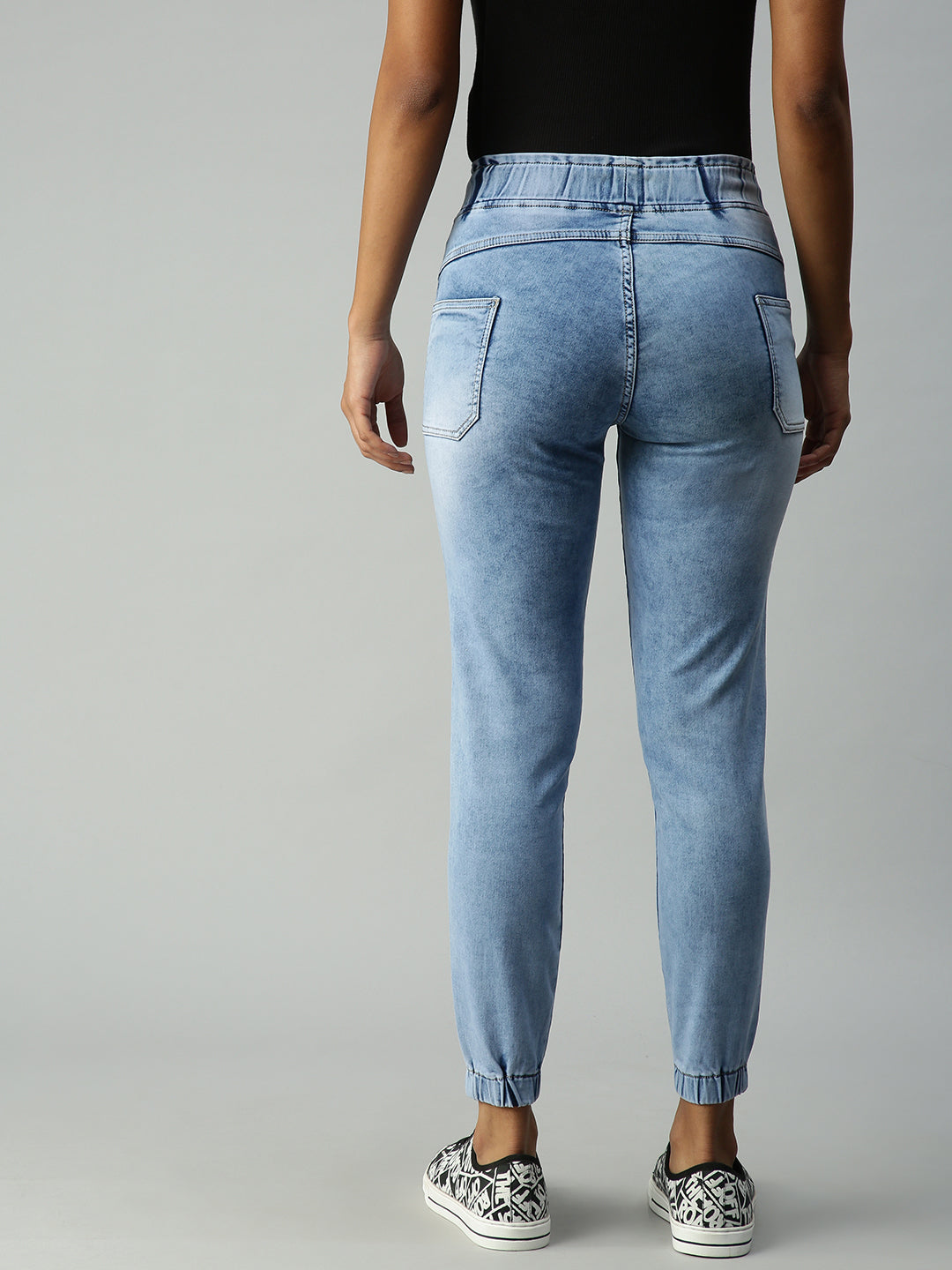 Women's Blue Jean Jogger High-Rise Heavy Fade Stretchable Jeans