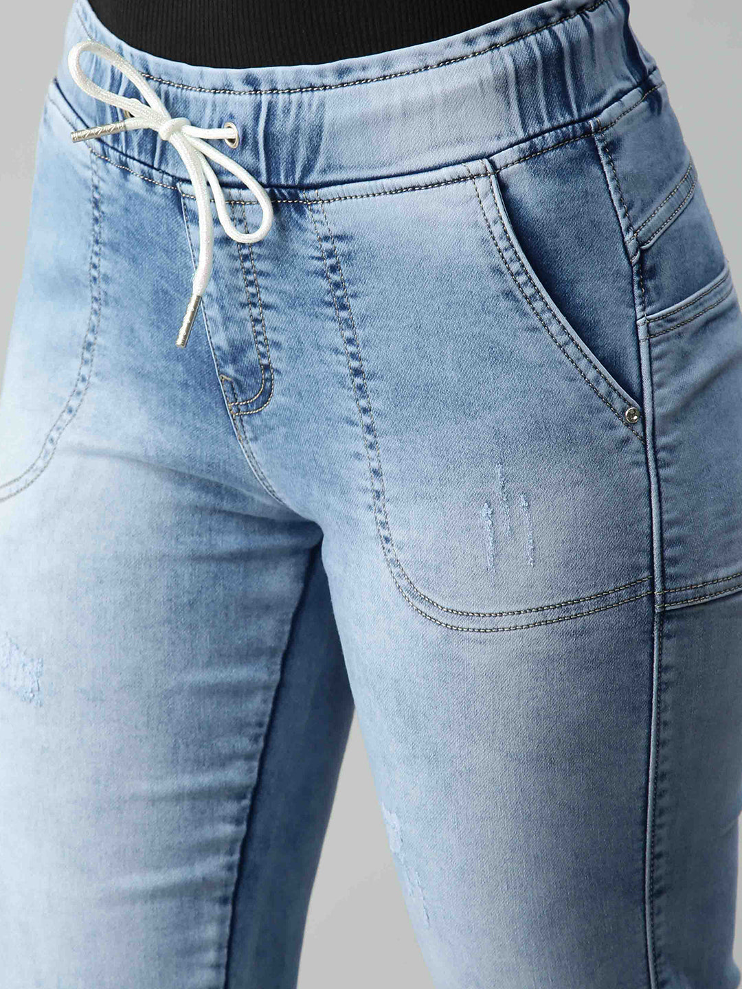 Women's Blue Jean Jogger High-Rise Heavy Fade Stretchable Jeans