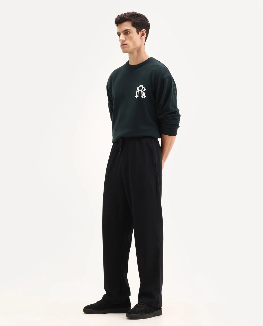 Rare Rabbit Men's Dalton Black Cotton Blend Plain Baggy Fit Trouser
