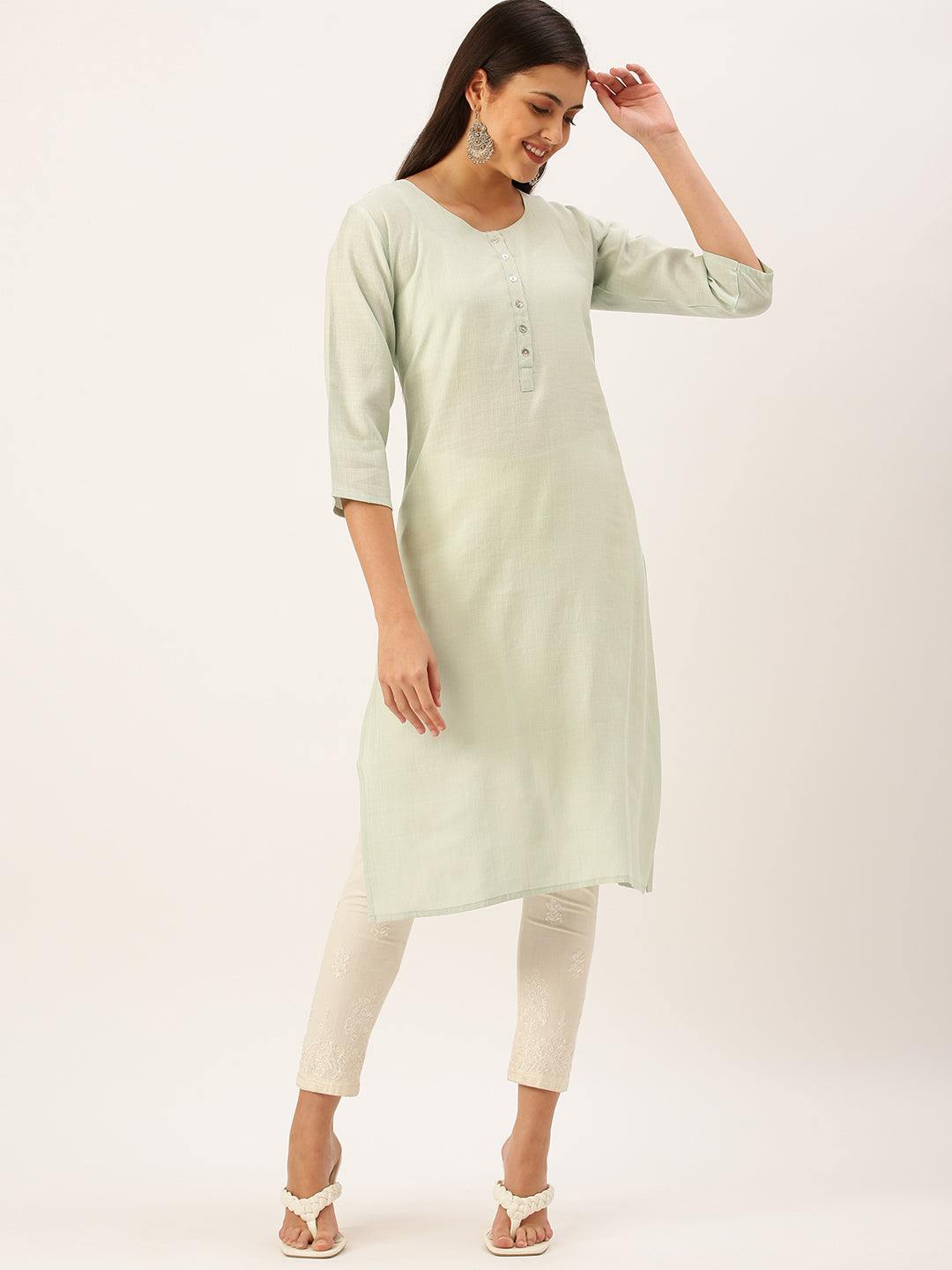Women's Sea Green Solid Straight Kurta