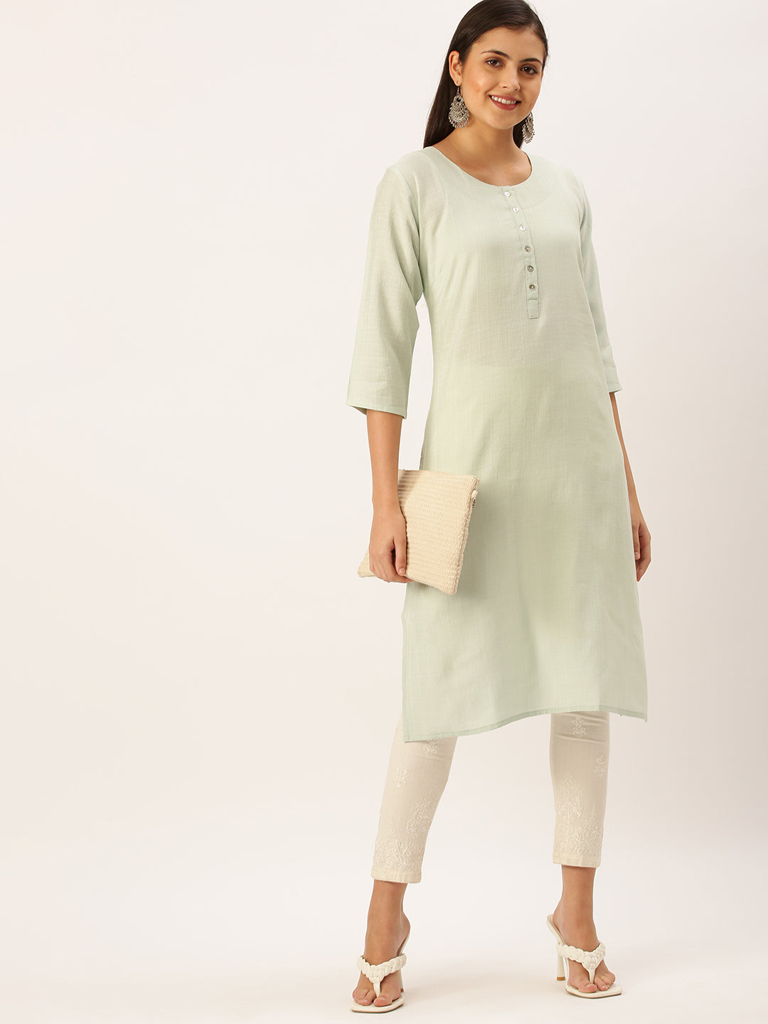 Women's Sea Green Solid Straight Kurta