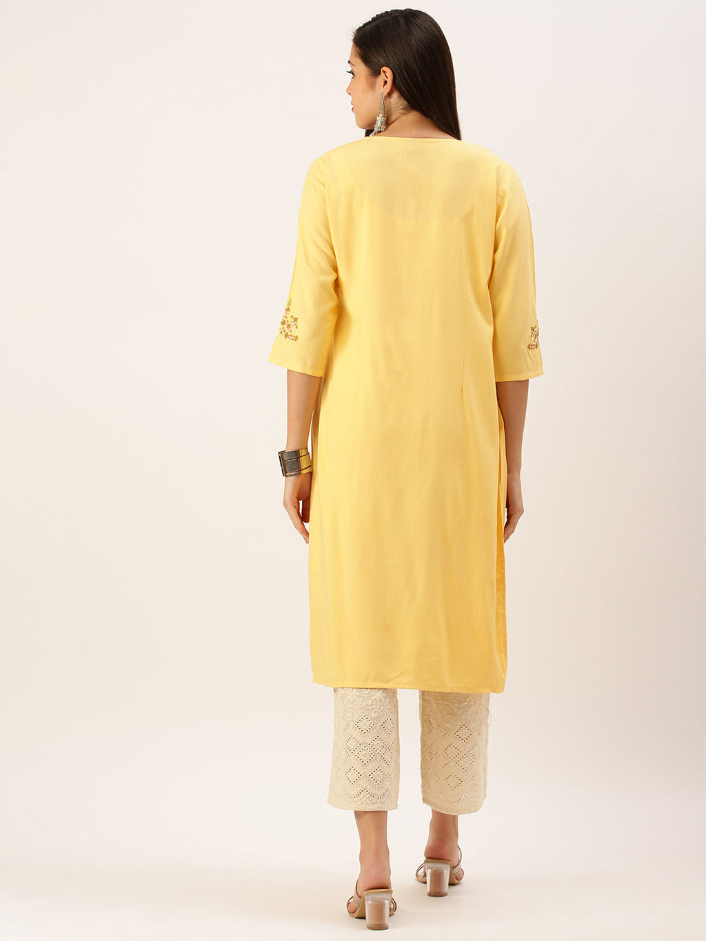 Women's Yellow Solid Straight Kurta