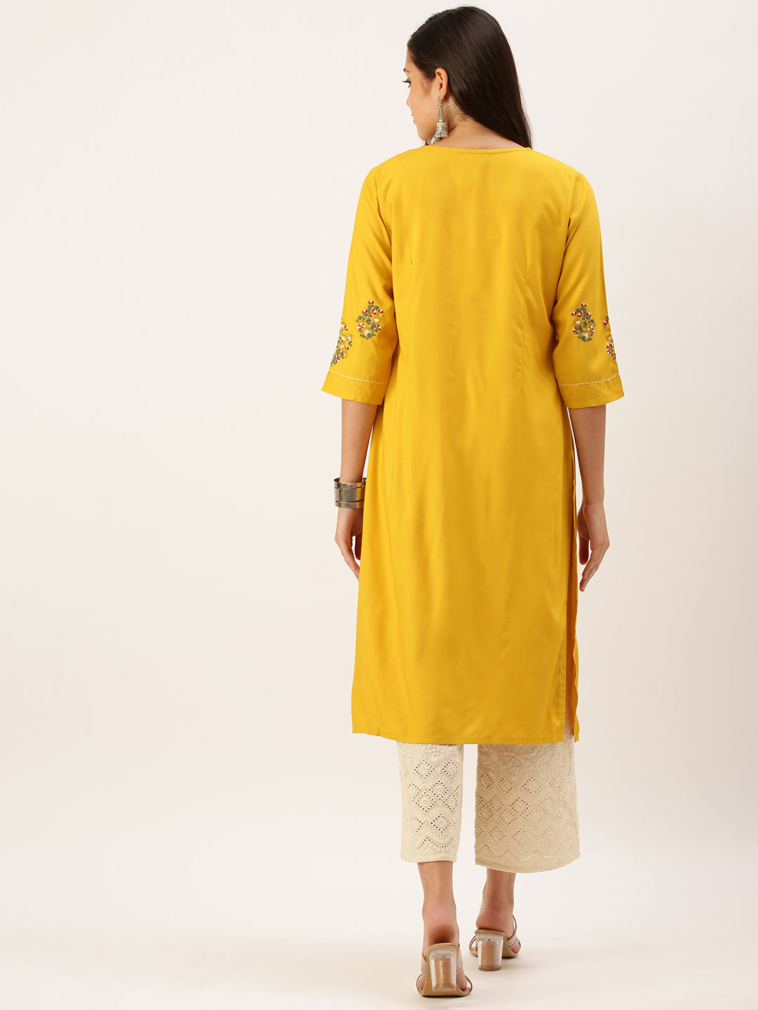 Women's Mustard Solid Straight Kurta
