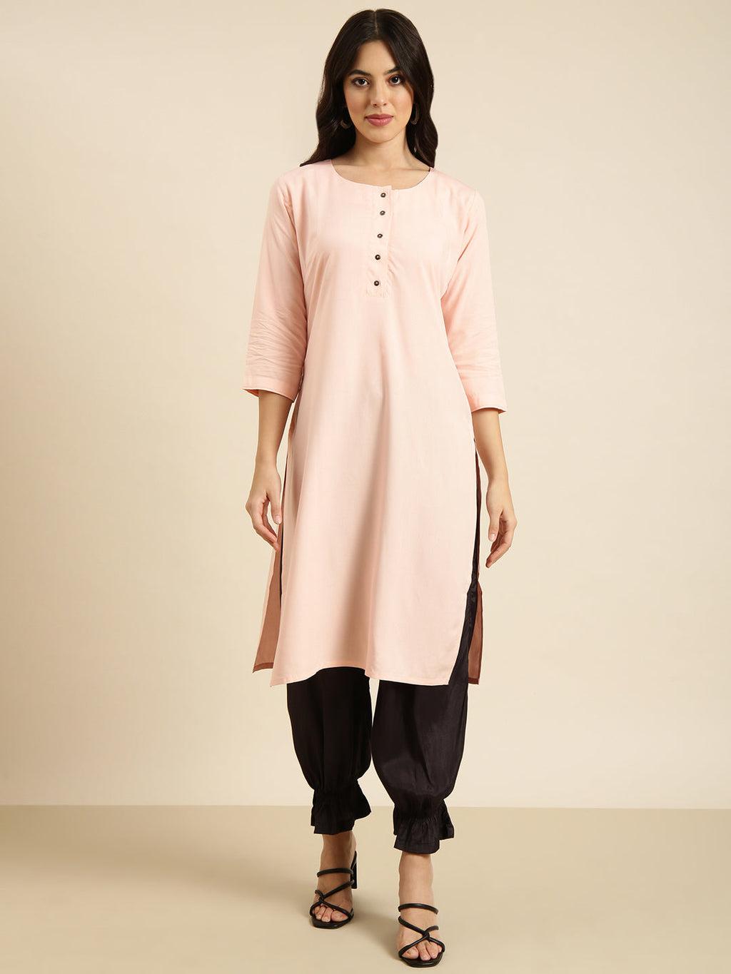 Women's Straight Pink Solid Kurta