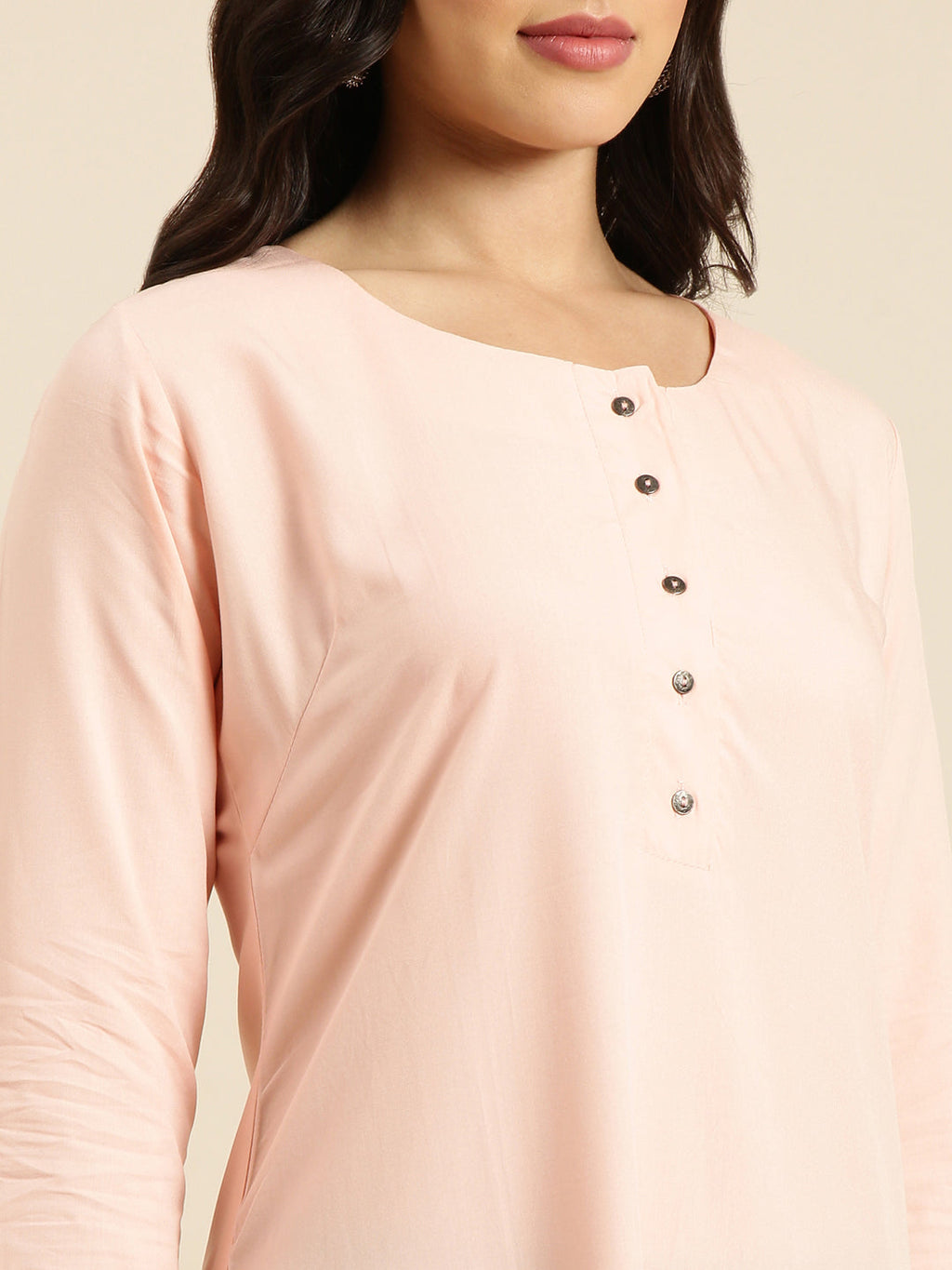 Women's Straight Pink Solid Kurta