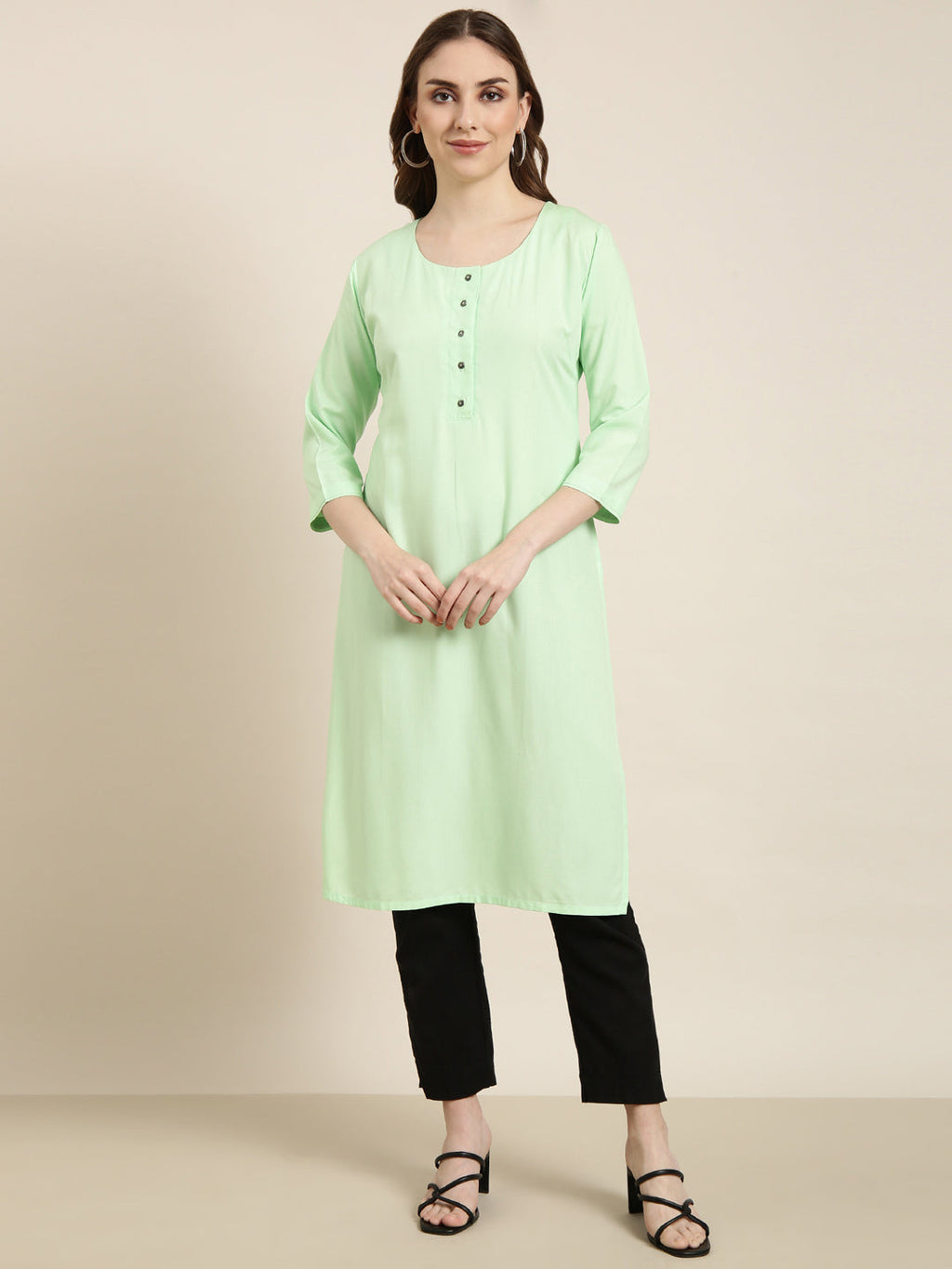 Women's Straight Green Solid Kurta