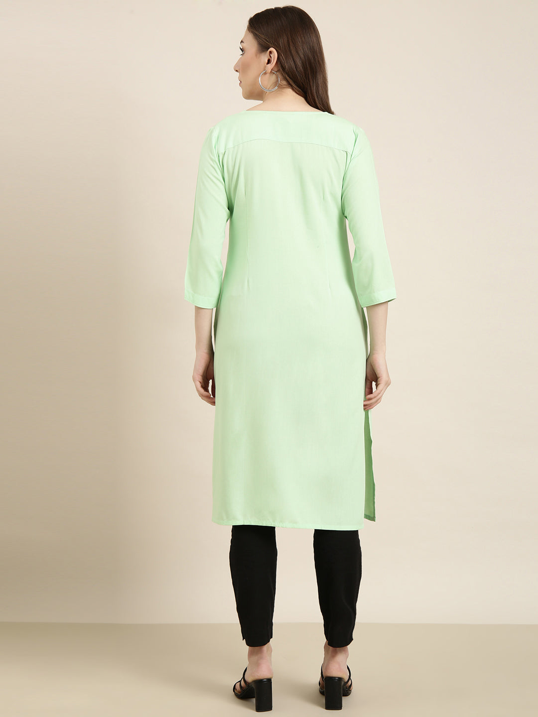 Women's Straight Green Solid Kurta